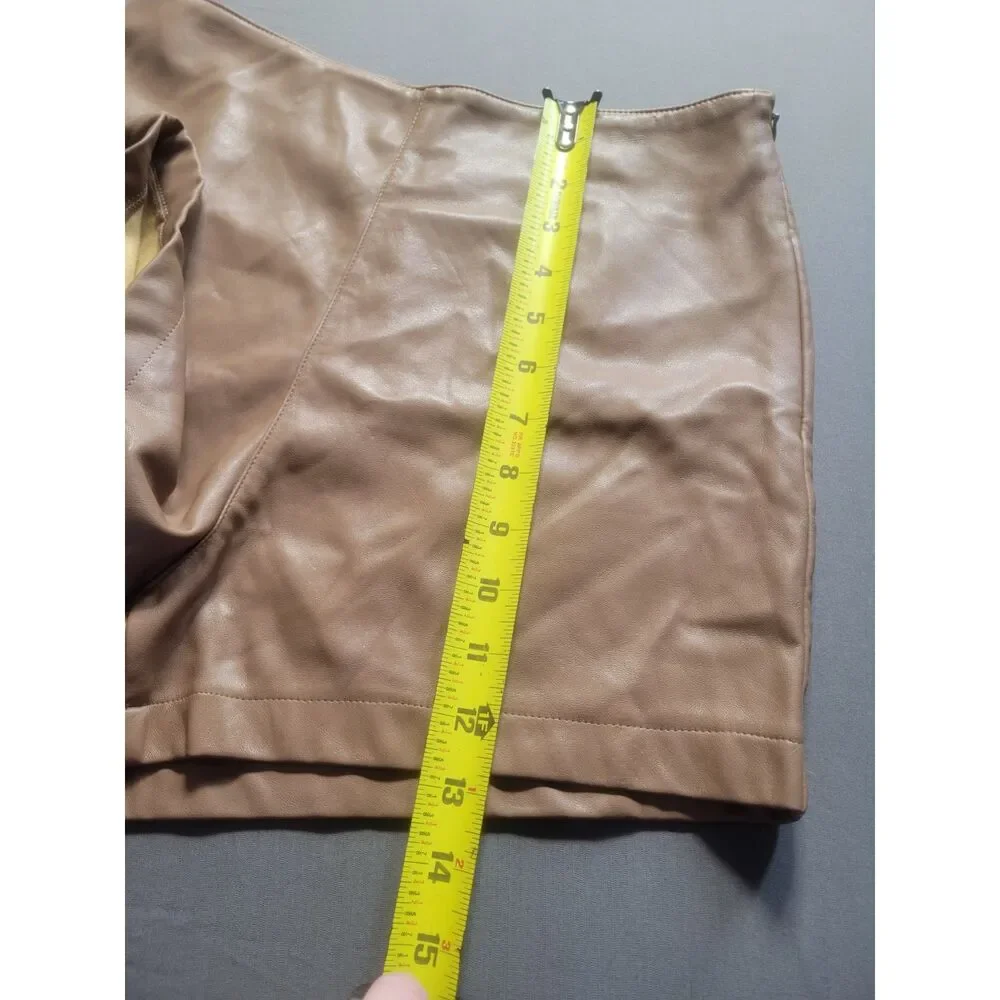 Sans Souci Faux Leather High Waist Shorts Medium Tan Beige Concealed Zip